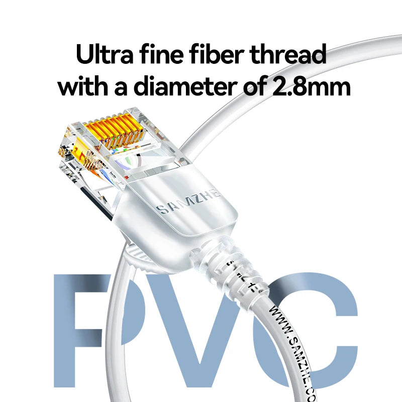 SAMZHE Slim Cat6A RJ45 Internet Cable High Speed 10Gbps 31AWG Pure Copper