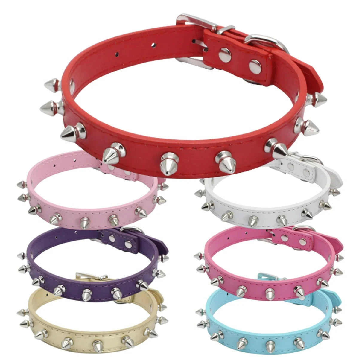 Leather Dog Cat Collar Spiked Studded Puppy Pet Necklace for Small Medium