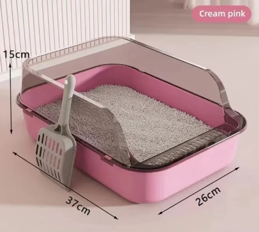 P Semi-Enclosed Cat Litter Box Splashproof Kitten Toilet Tray Pet Cleaning