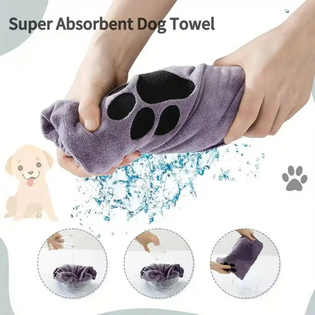 Quick-Dry Dog Towel, Non-Shedding Ultra-Fine Fiber Material, Cute Paw