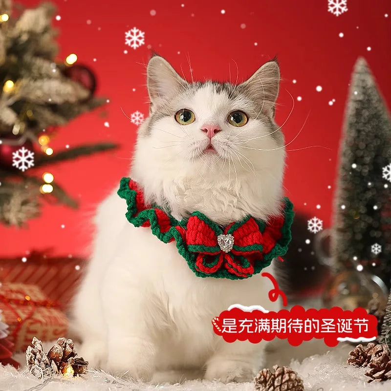 Pet Autumn and Winter Pet Scarf Cute Bow Collar Cat Accessories Bib Cat