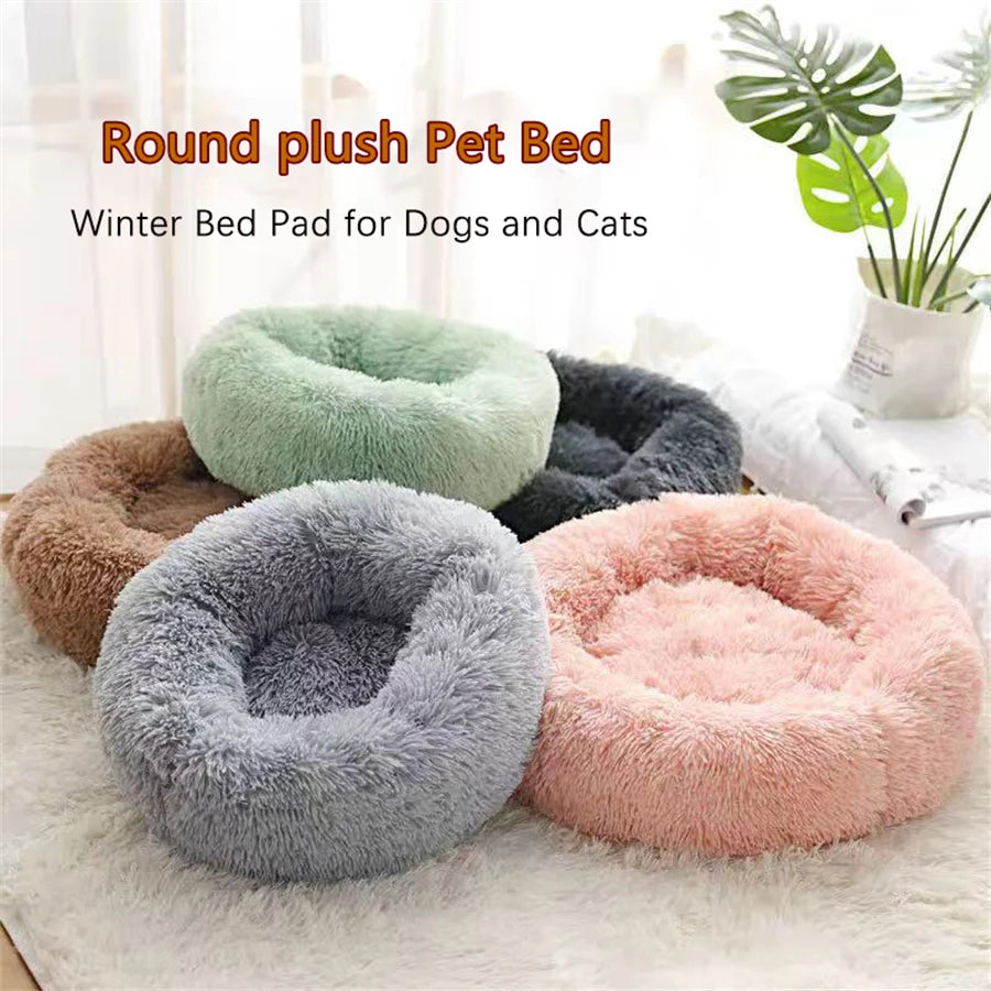 Soft Pet Cat Bed Pad Plush Warm Faux Fur Dog Calm Bed Donut Round Bed