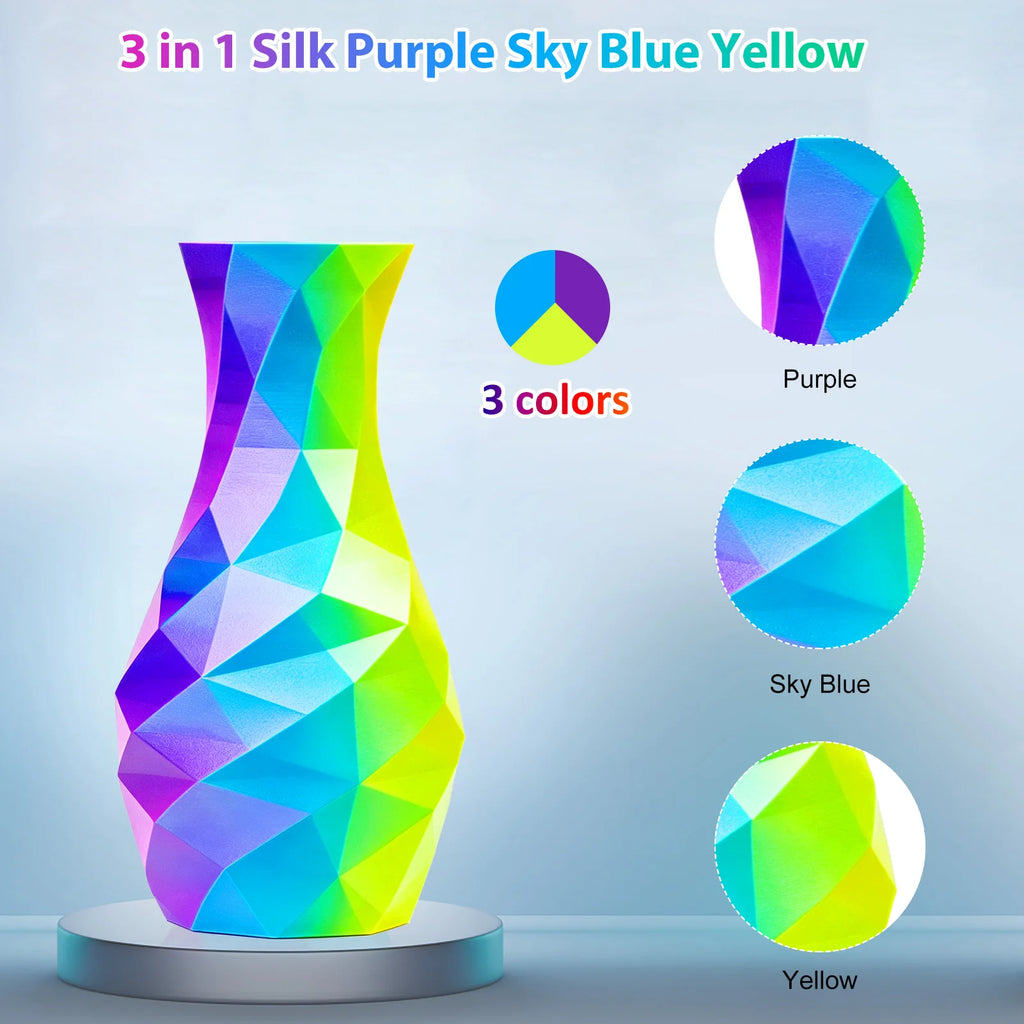 Tricolor Silk PLA 3D Printer Filament, 1.75mm Multicolor 3D Printing