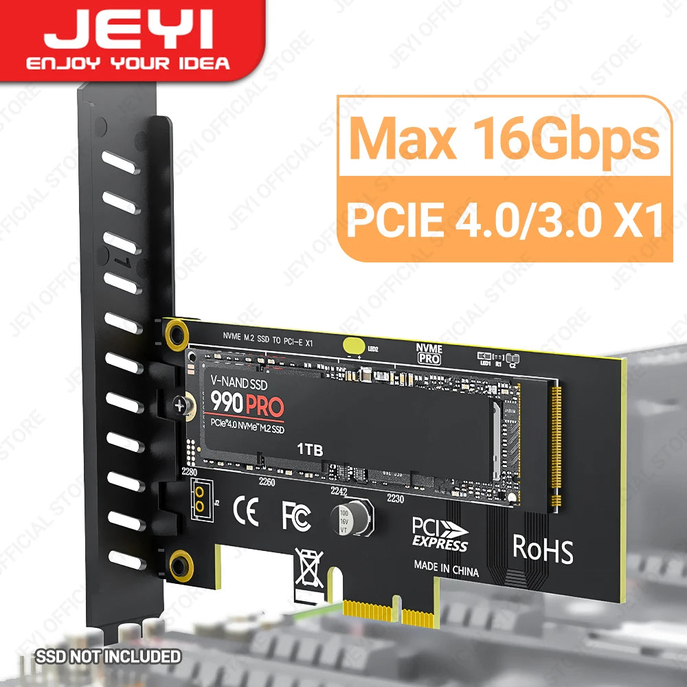 JEYI M.2 NVME SSD to PCIe 4.0 x1 Adapter Card, 2280 SSD PCIE X1 Expansion