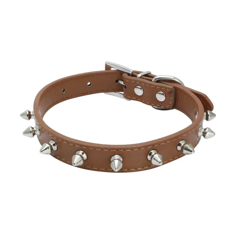 Leather Dog Cat Collar Spiked Studded Puppy Pet Necklace for Small Medium