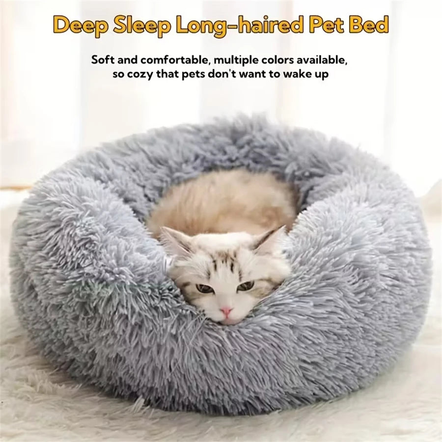 Soft Pet Cat Bed Pad Plush Warm Faux Fur Dog Calm Bed Donut Round Bed
