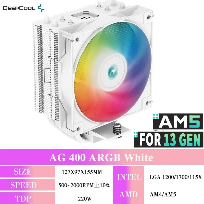 DEEPCOOL AG400 4 Heat Pipe CPU Air-Cooled Cooler ARGB PWM TDP 220W CPU
