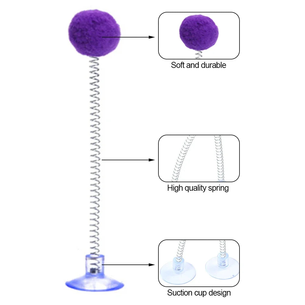 1pc Fur Ball Spring Cat Toy Suction Cup Multicolored Teaser Wand Pet