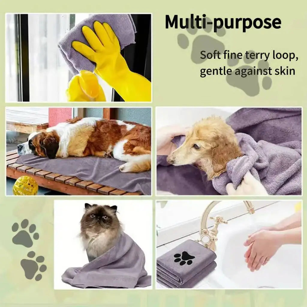 Quick-Dry Dog Towel, Non-Shedding Ultra-Fine Fiber Material, Cute Paw
