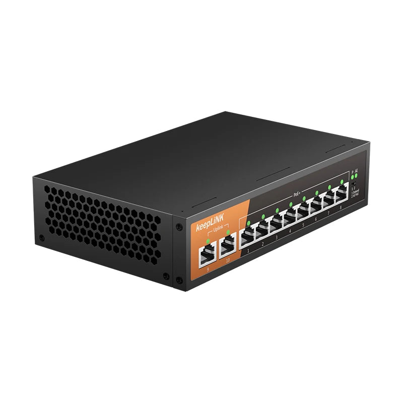 KeepLiNK 10-Port Gigabit Switch with 8-PoE and 2-RJ45 for Uplink Unmanaged