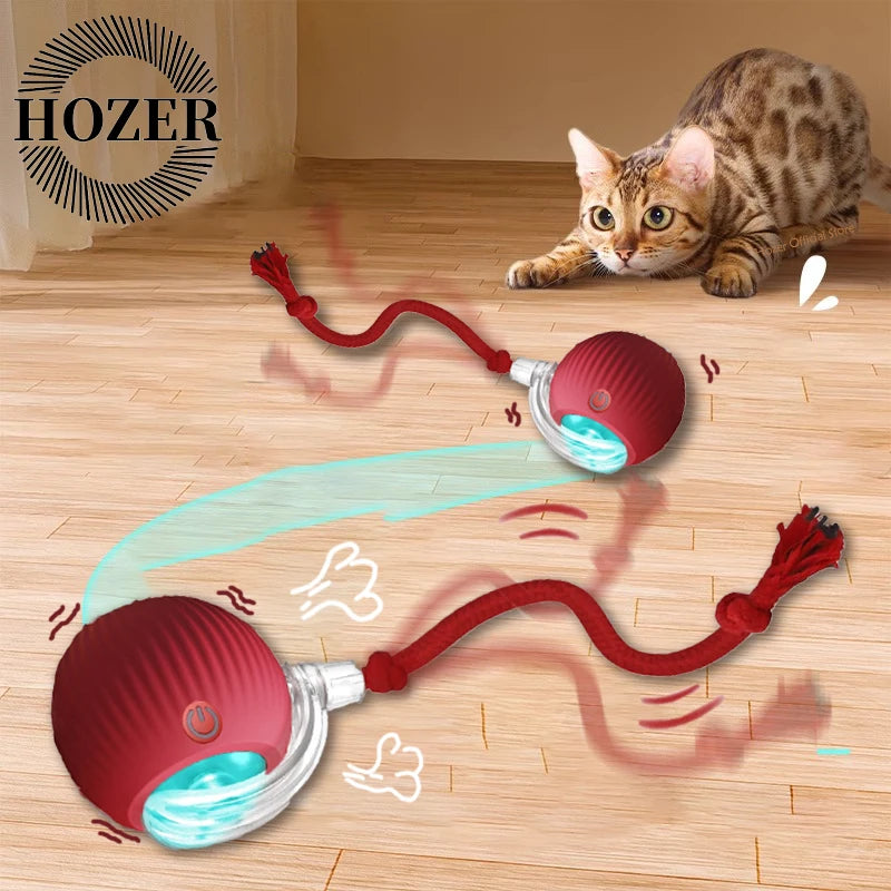 2Pcs Cat Interactive Ball Toys Automatic Rolling Ball Faux Tail