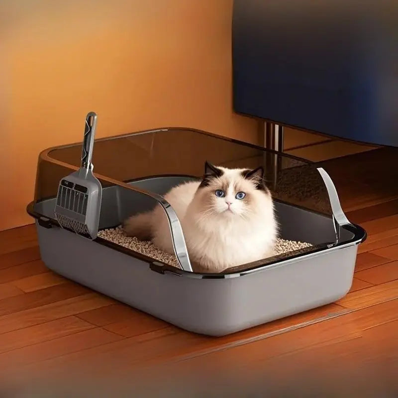P Semi-Enclosed Cat Litter Box Splashproof Kitten Toilet Tray Pet Cleaning