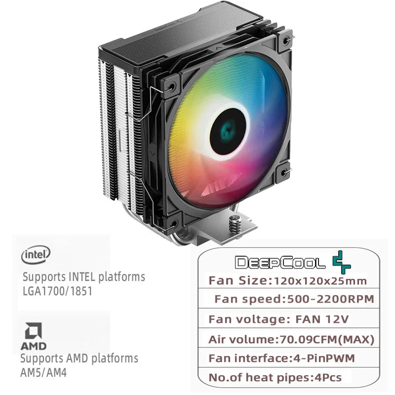 DEEPCOOL AG400 4 Heat Pipe CPU Air-Cooled Cooler ARGB PWM TDP 220W CPU