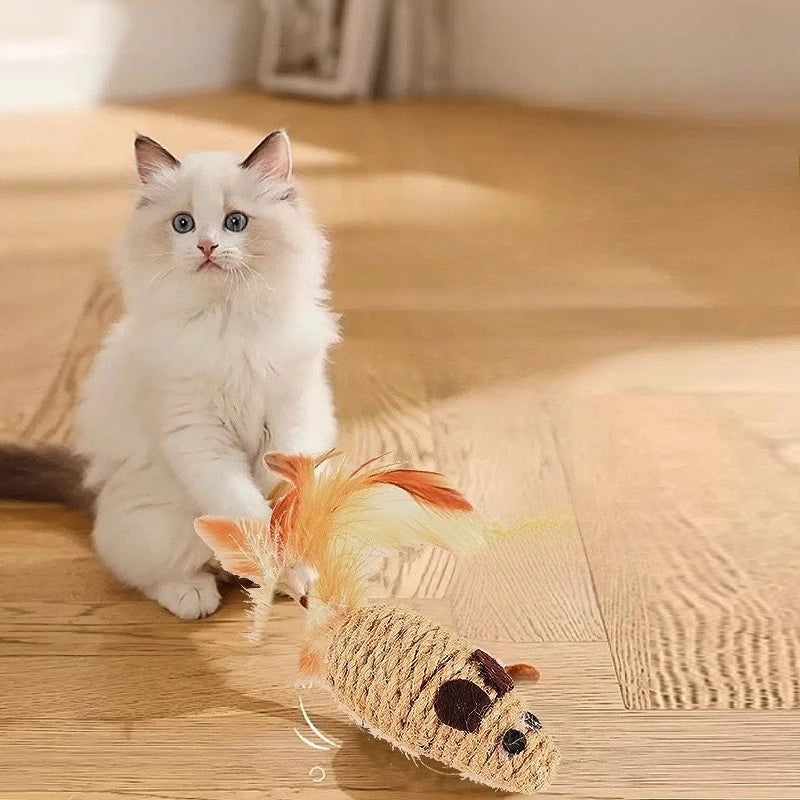Cat Chew Toy Bite Resistant Mouse Feather Kitten Toy Teeth Cleaning