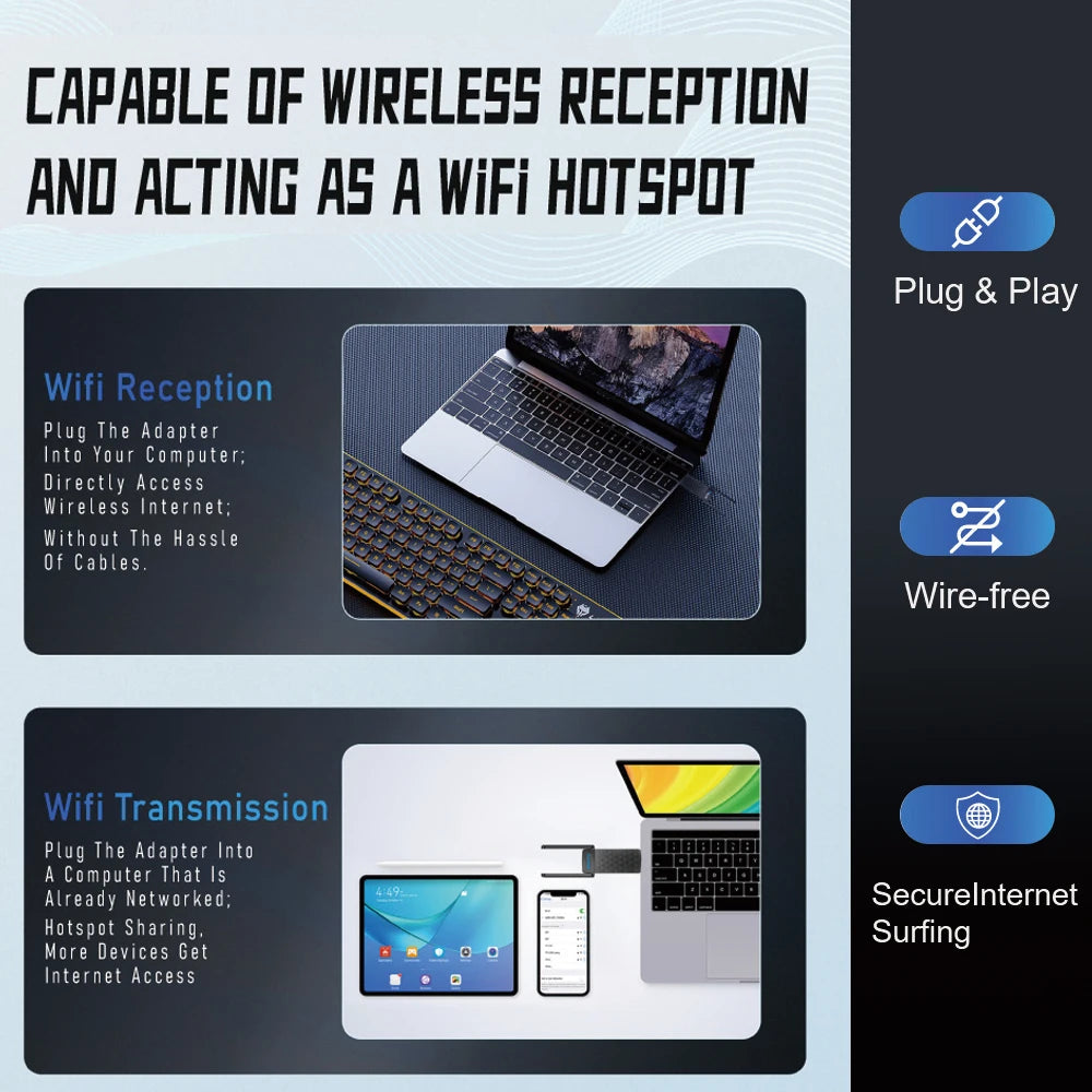 WiFi 6 USB3.0 Adapter 1800Mbps 5G/2.4GHz USB Wi-fi Dongle Wireless