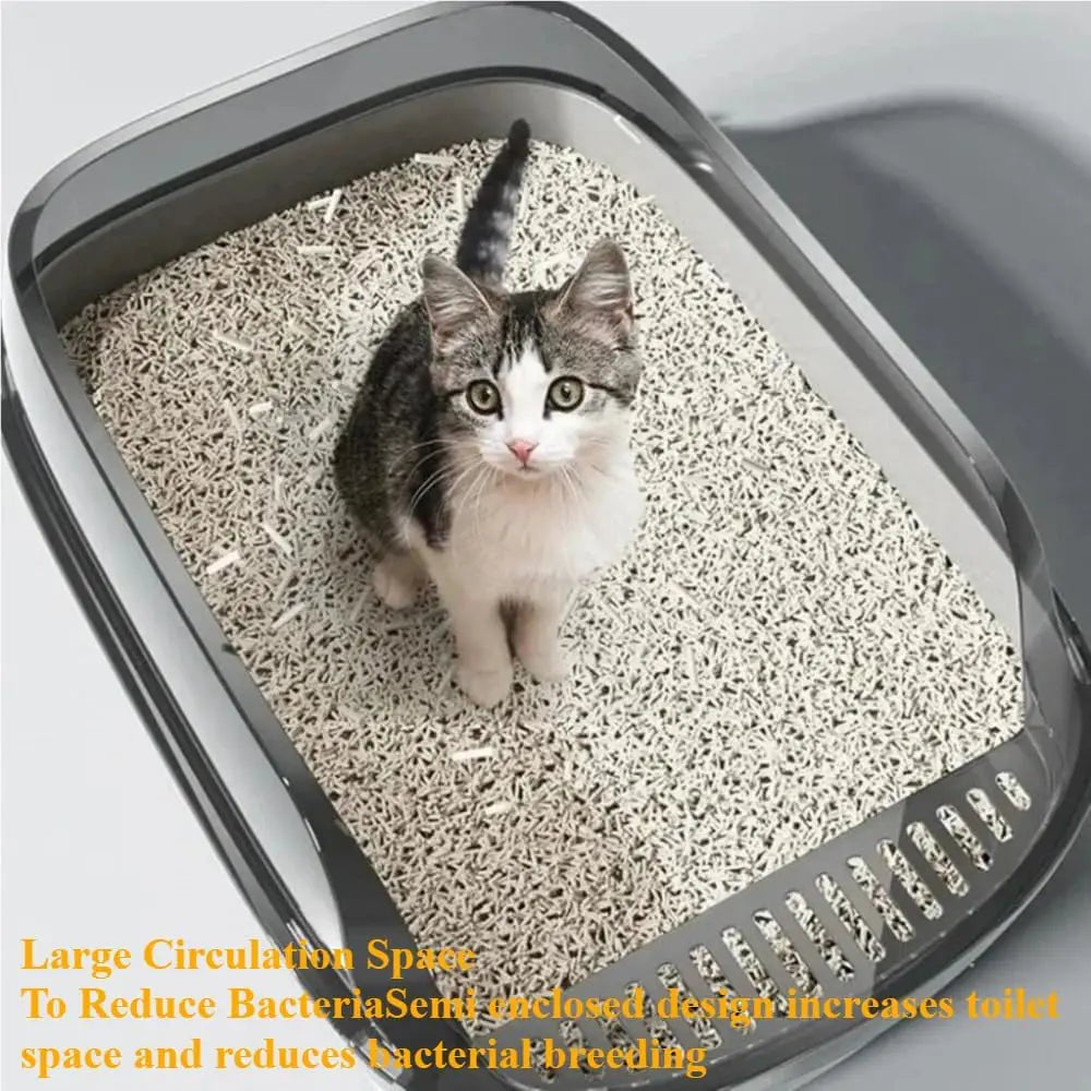 P Semi-Enclosed Cat Litter Box Splashproof Kitten Toilet Tray Pet Cleaning