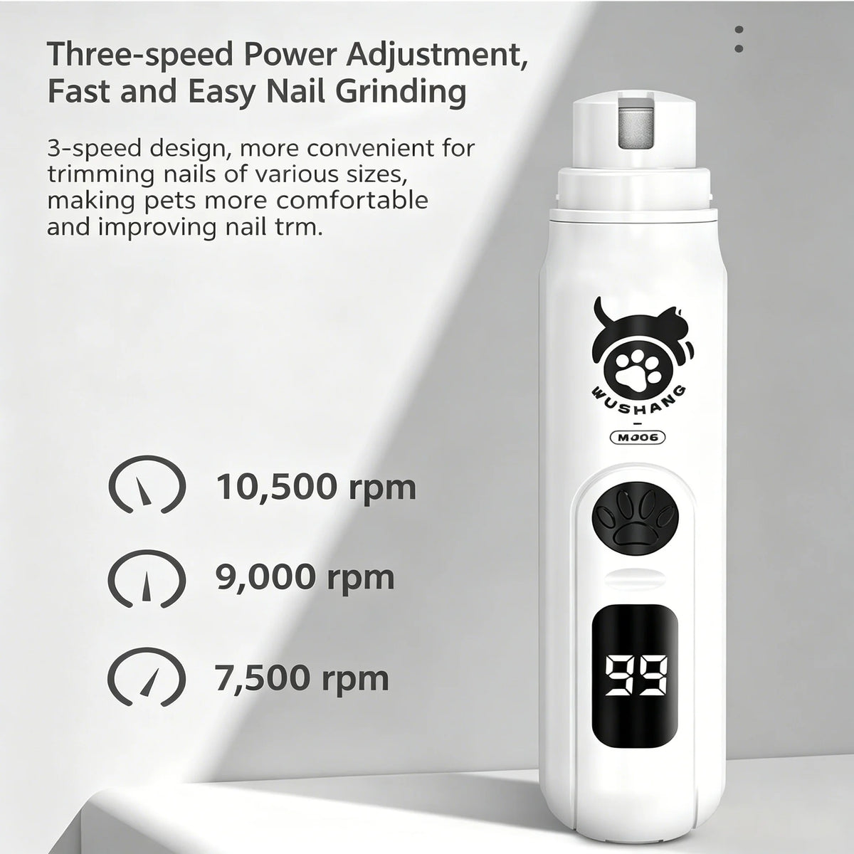 Intelligent LCD Display Pet Nail Polisher 3 Multi-Size Grinding Heads Fast