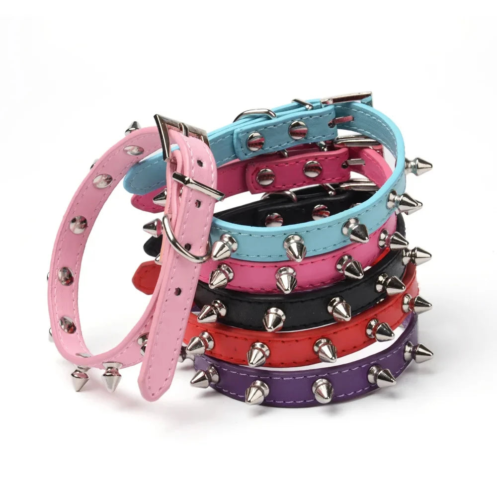 Leather Dog Cat Collar Spiked Studded Puppy Pet Necklace for Small Medium