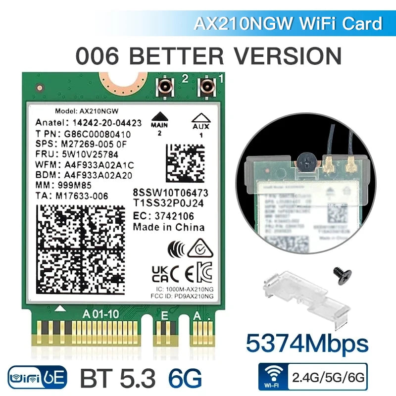 Tri Band WiFi6E AX210 Wireless 2.4Gbps Bluetooth 5.3 802.11AX Wireless