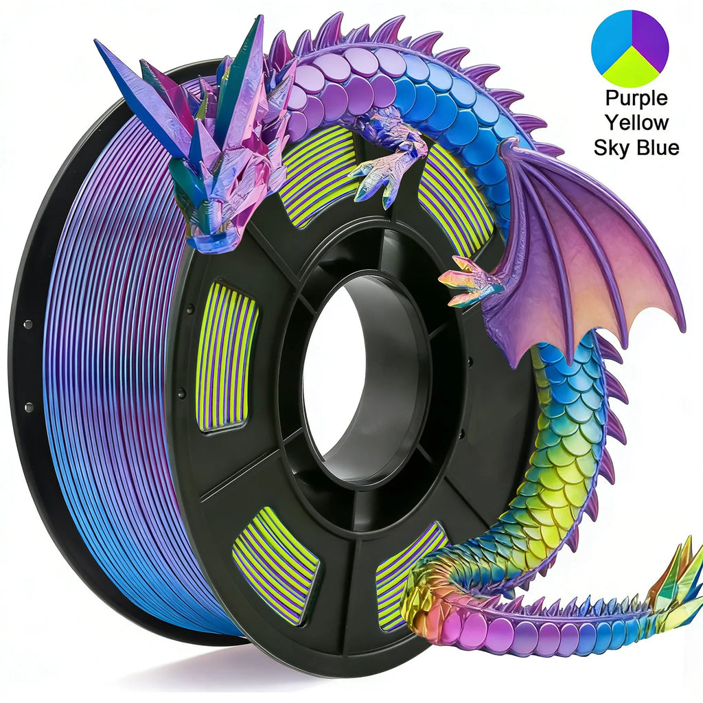 Tricolor Silk PLA 3D Printer Filament, 1.75mm Multicolor 3D Printing