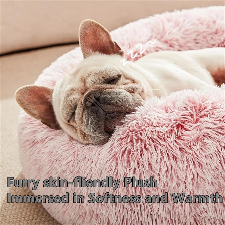 Soft Pet Cat Bed Pad Plush Warm Faux Fur Dog Calm Bed Donut Round Bed