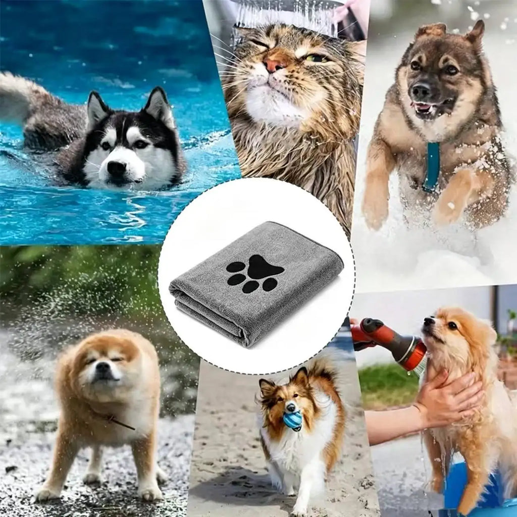 Quick-Dry Dog Towel, Non-Shedding Ultra-Fine Fiber Material, Cute Paw