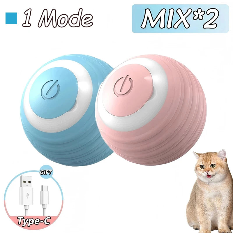 2Pcs Cat Interactive Ball Toys Automatic Rolling Ball Faux Tail