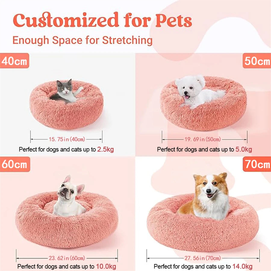 Soft Pet Cat Bed Pad Plush Warm Faux Fur Dog Calm Bed Donut Round Bed