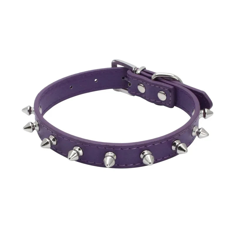 Leather Dog Cat Collar Spiked Studded Puppy Pet Necklace for Small Medium