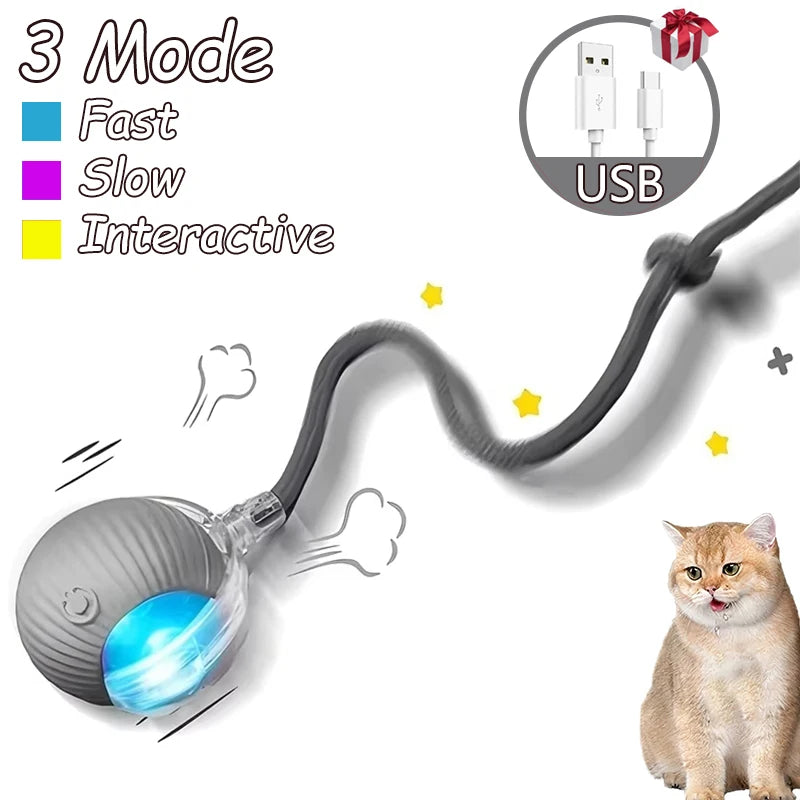2Pcs Cat Interactive Ball Toys Automatic Rolling Ball Faux Tail
