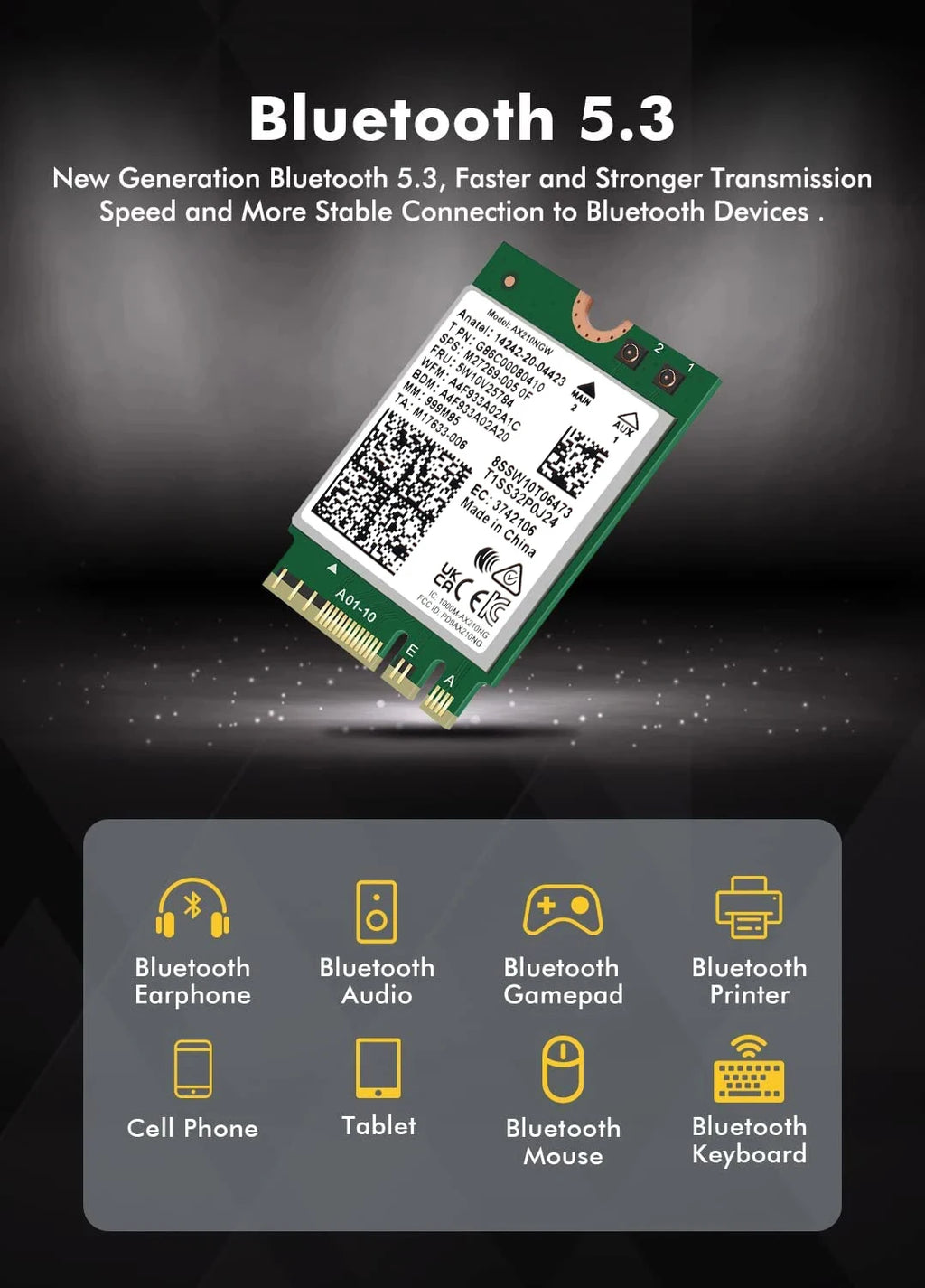 Tri Band WiFi6E AX210 Wireless 2.4Gbps Bluetooth 5.3 802.11AX Wireless