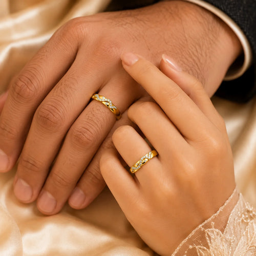 14K Yellow Gold Couple Diamond Bands Set | Real Diamond His and Hers