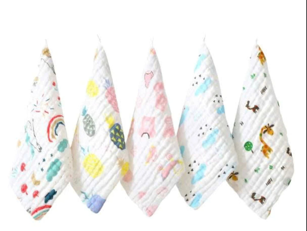 Baby Muslin Cotton Burp Cloth Square 20x20cm Ultra Soft Absorbent Printed