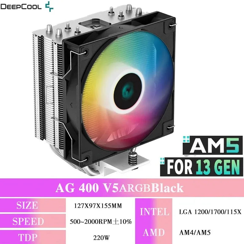DEEPCOOL AG400 4 Heat Pipe CPU Air-Cooled Cooler ARGB PWM TDP 220W CPU