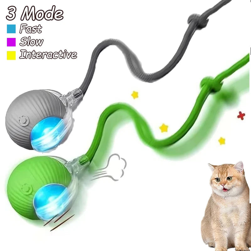 2Pcs Cat Interactive Ball Toys Automatic Rolling Ball Faux Tail