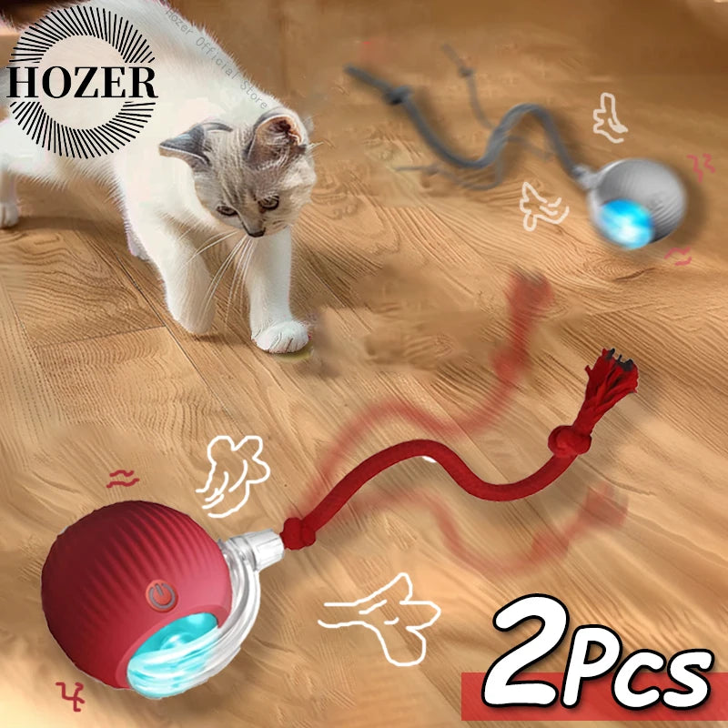 2Pcs Cat Interactive Ball Toys Automatic Rolling Ball Faux Tail