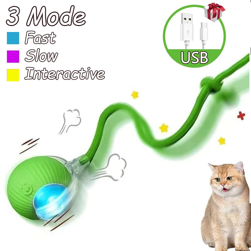 2Pcs Cat Interactive Ball Toys Automatic Rolling Ball Faux Tail