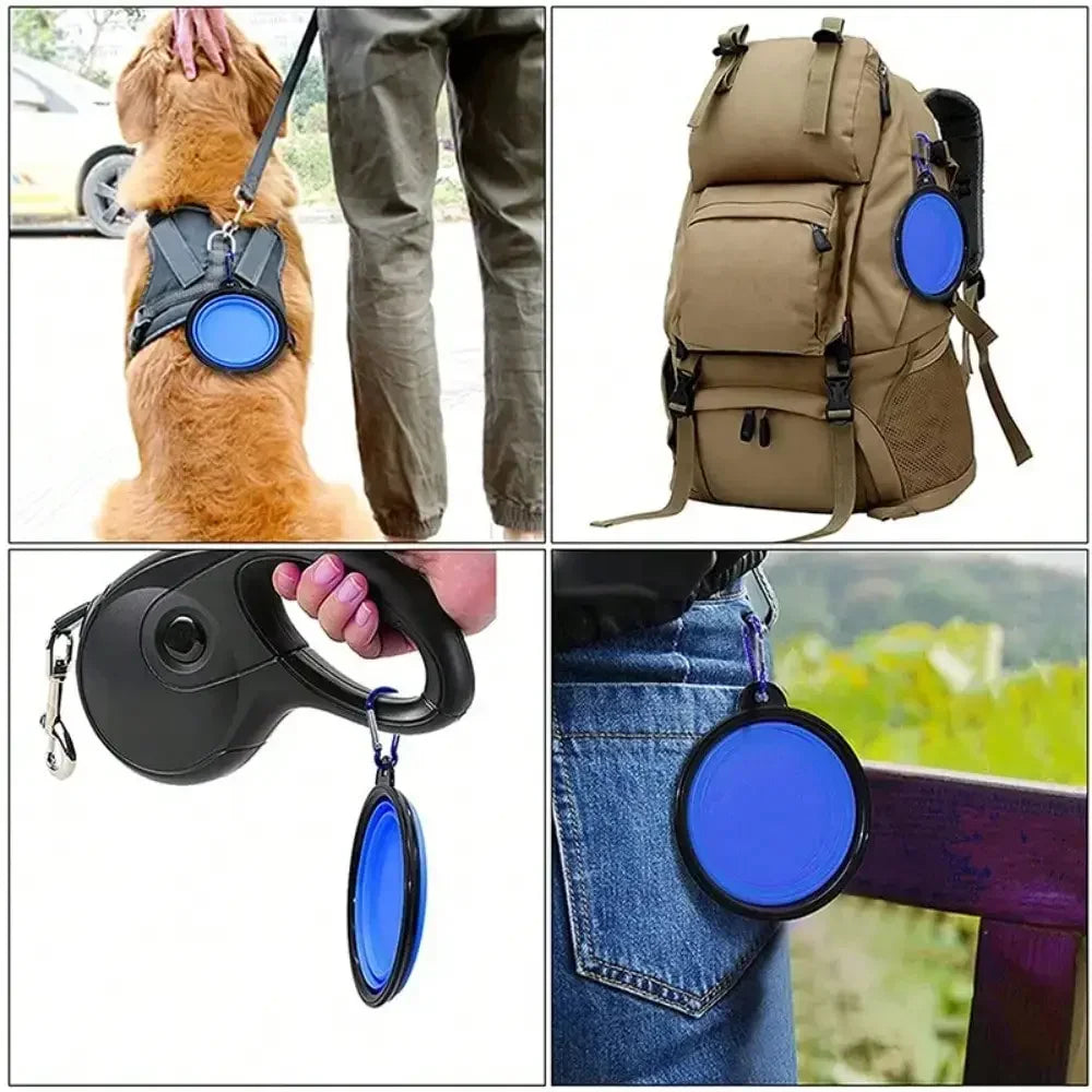Folding Portable Silicone Dog Feeder Bowl 2 In 1 Pet Dispenser Outdoor