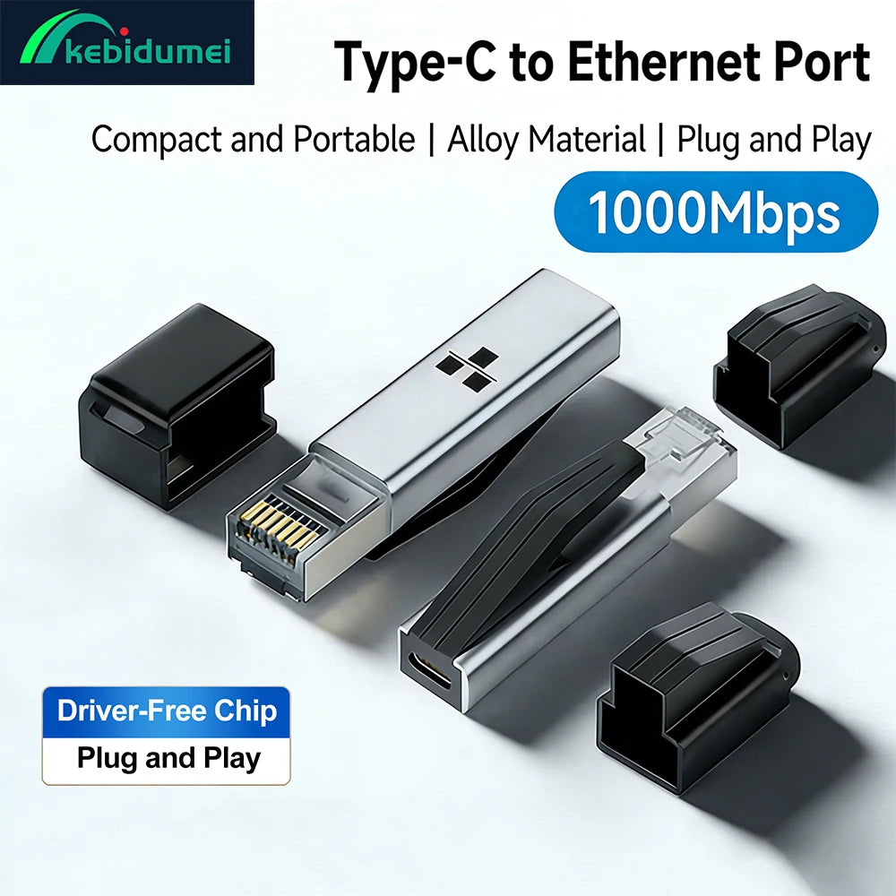 Kebidumei 1000Mbps USB C to Ethernet Adapter Gigabit USB C Female to RJ45