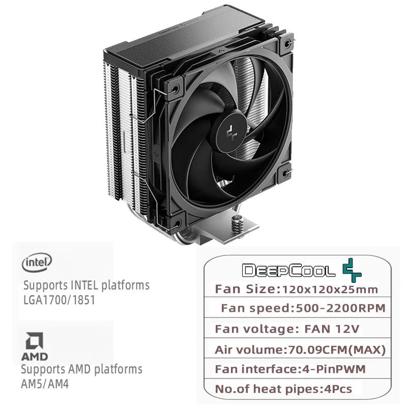 DEEPCOOL AG400 4 Heat Pipe CPU Air-Cooled Cooler ARGB PWM TDP 220W CPU