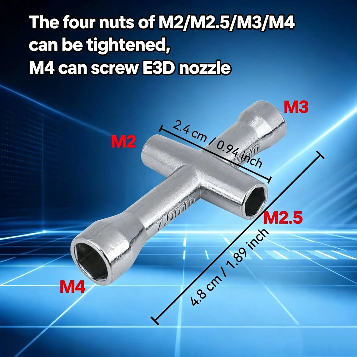 4 in 1 3D Printer Nozzle Tool M2 M2.5 M3 M4 Screw Nut Hexagonal Cross
