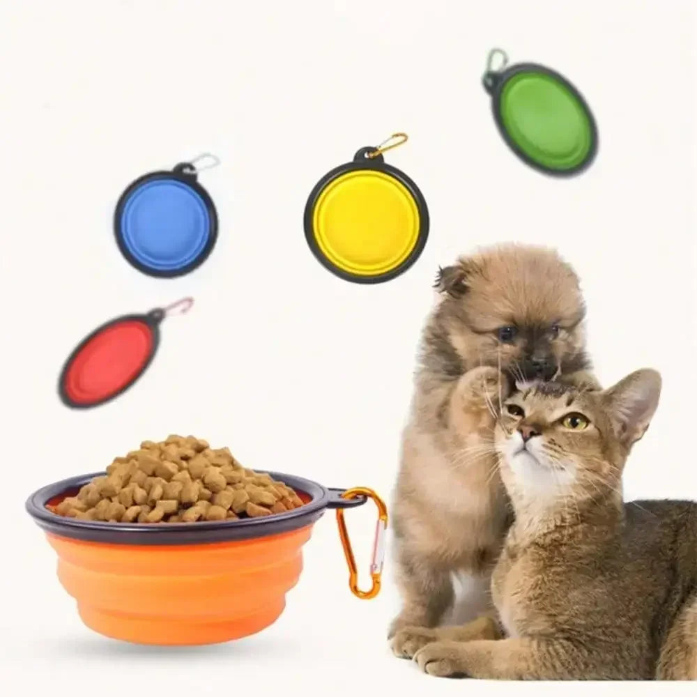 Folding Portable Silicone Dog Feeder Bowl 2 In 1 Pet Dispenser Outdoor