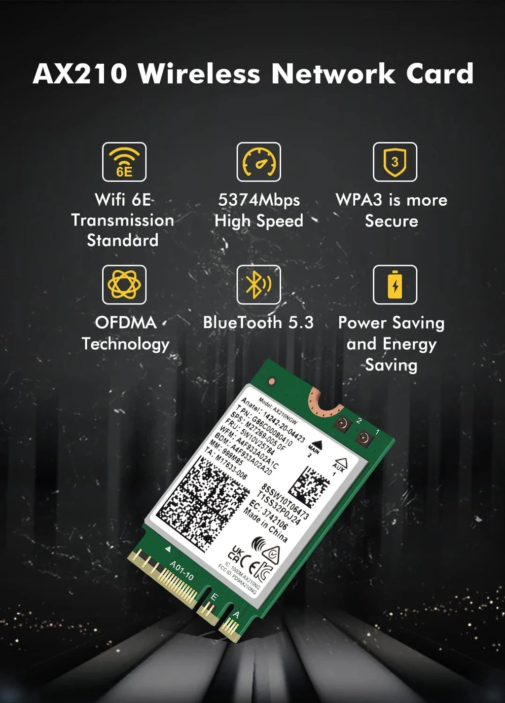 Tri Band WiFi6E AX210 Wireless 2.4Gbps Bluetooth 5.3 802.11AX Wireless