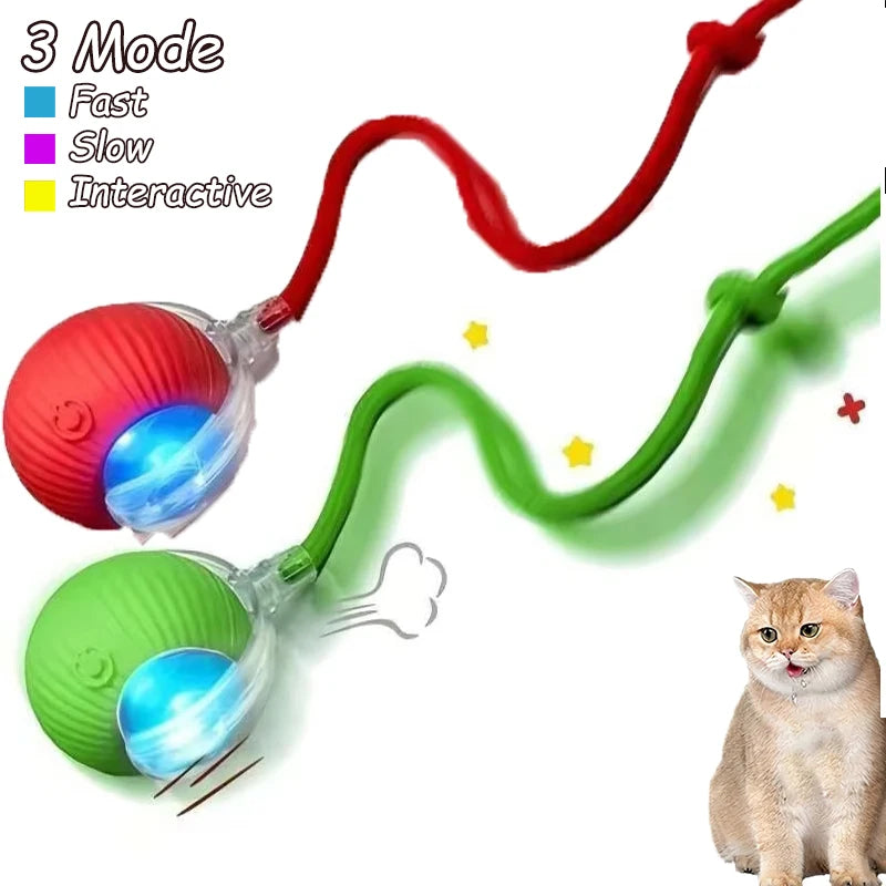 2Pcs Cat Interactive Ball Toys Automatic Rolling Ball Faux Tail