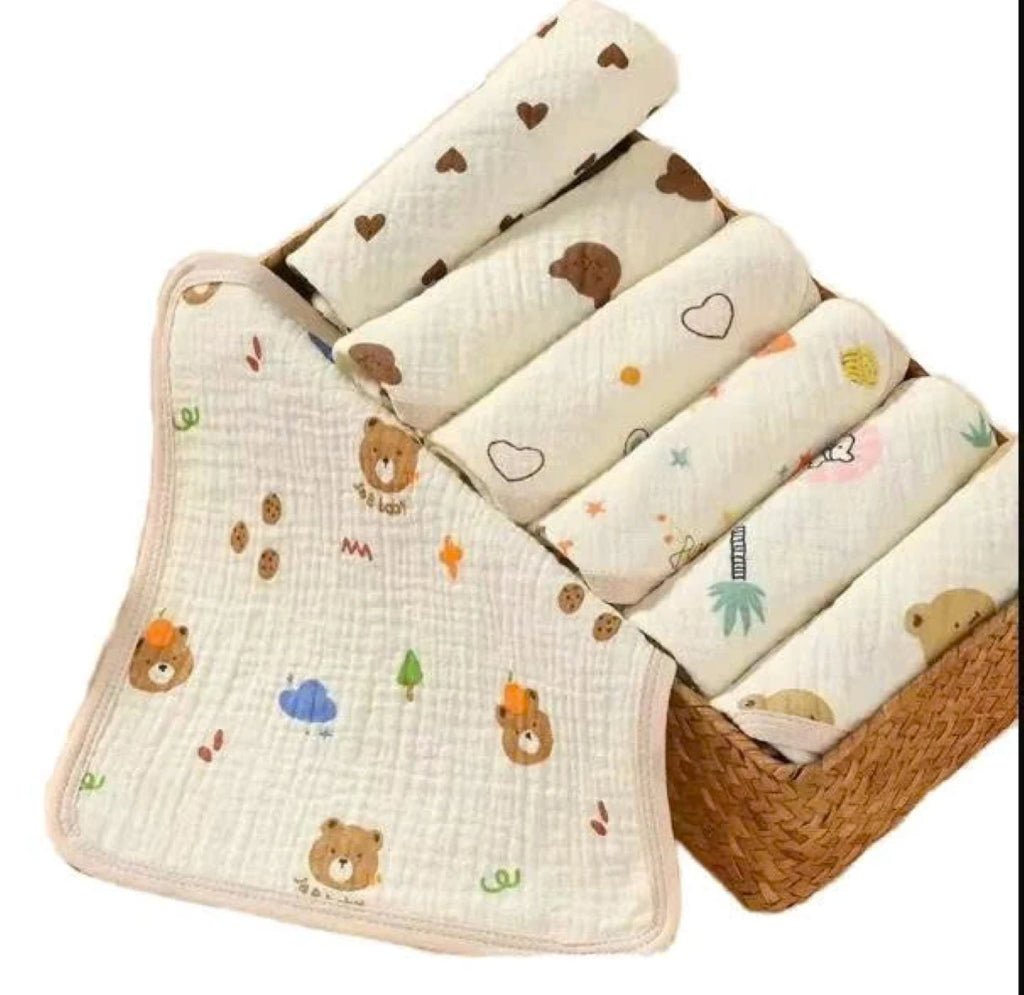 Baby Muslin Cotton Burp Cloth Square 20x20cm Ultra Soft Absorbent Printed