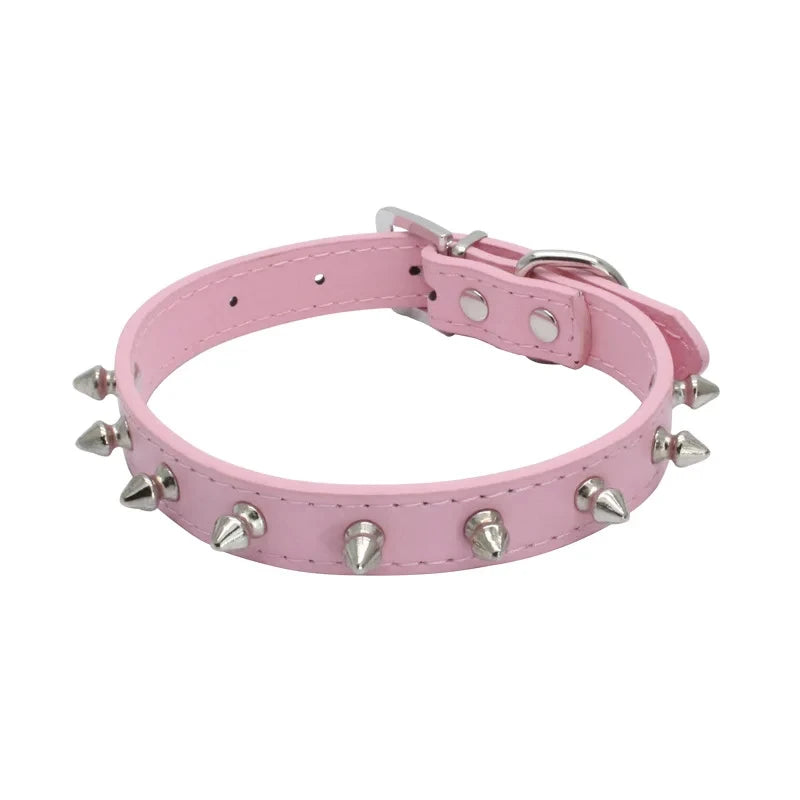 Leather Dog Cat Collar Spiked Studded Puppy Pet Necklace for Small Medium