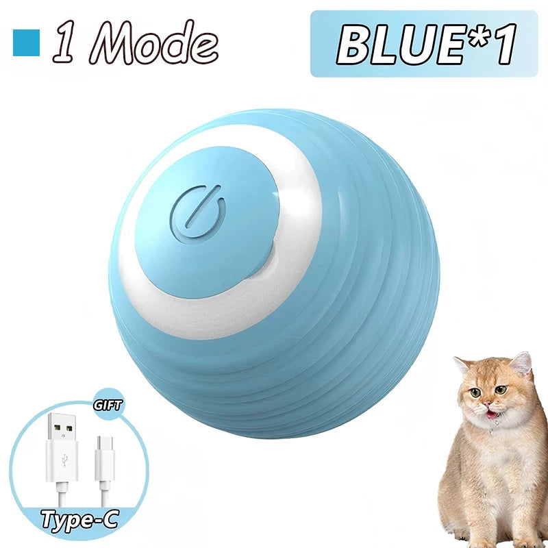 2Pcs Cat Interactive Ball Toys Automatic Rolling Ball Faux Tail