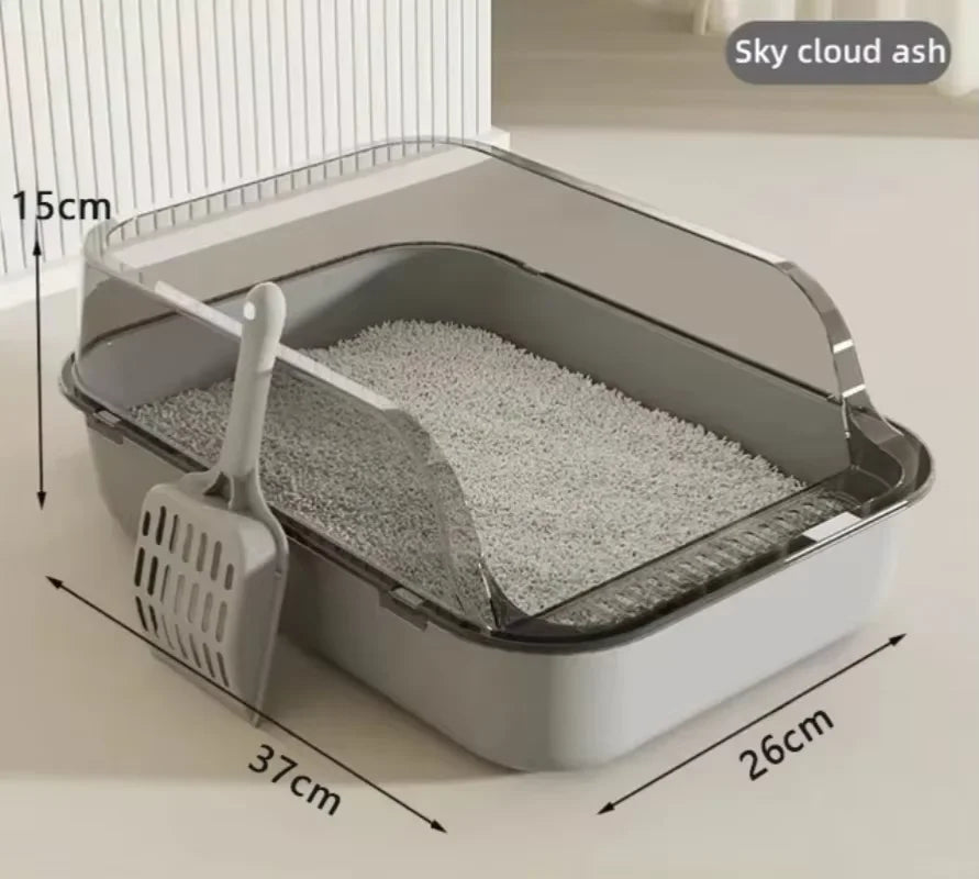 P Semi-Enclosed Cat Litter Box Splashproof Kitten Toilet Tray Pet Cleaning