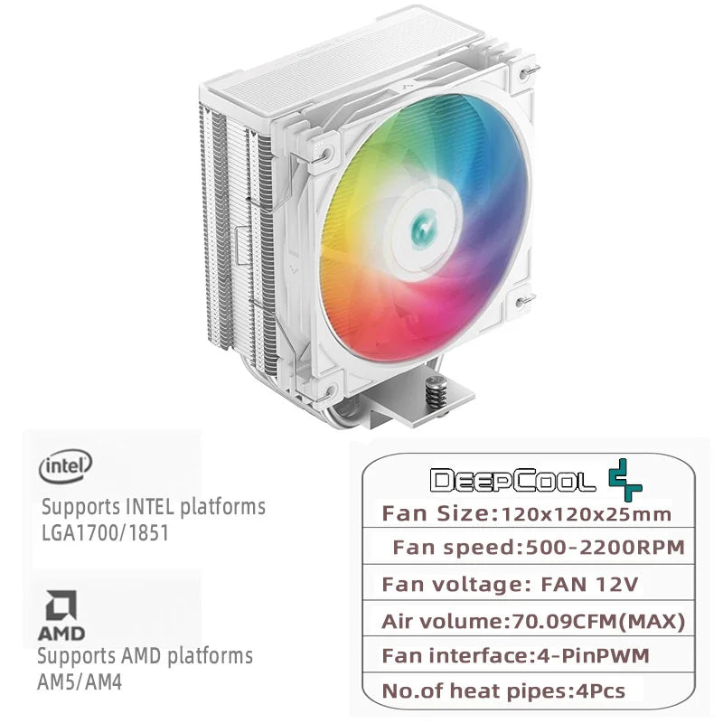 DEEPCOOL AG400 4 Heat Pipe CPU Air-Cooled Cooler ARGB PWM TDP 220W CPU