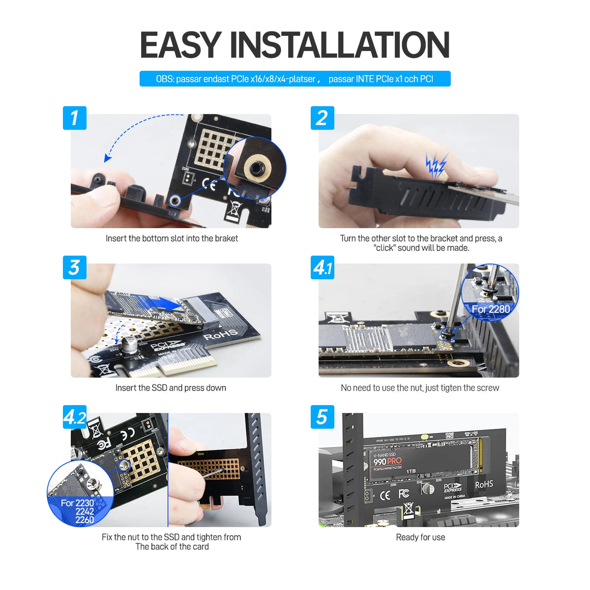 JEYI M.2 NVME SSD to PCIe 4.0 x1 Adapter Card, 2280 SSD PCIE X1 Expansion